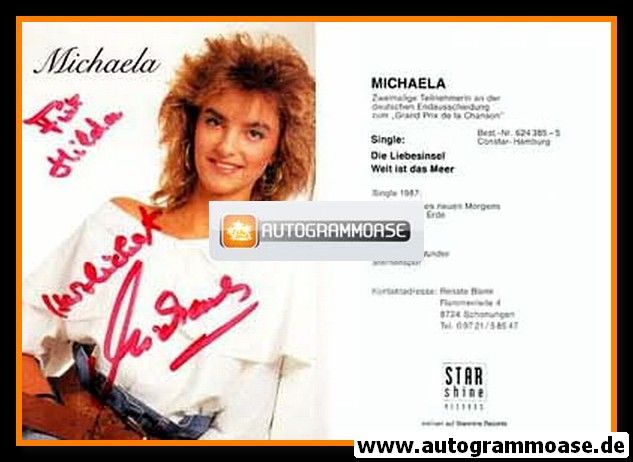 Autogramm Schlager | MICHAELA | 1990 "Die Liebesinsel" (Starshine)