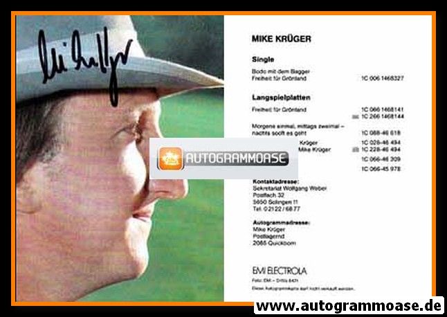 Autogramm Schlager | Mike KRÜGER | 1983 "Bodo Mit Dem Bagger" (Portrait Color EMI)