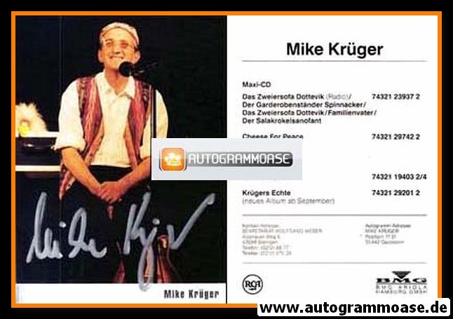 Autogramm Schlager | Mike KRÜGER | 1995 "Krügers Echte" (Portrait Color BMG)