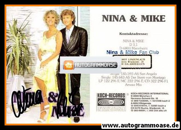 Autogramme Schlager | NINA & MIKE | 1987 "Amore Mio" (Portrait Color Koch)
