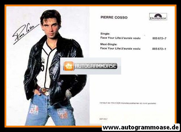 Autogramm Pop | Pierre COSSO | 1986 Druck "Face Your Life"