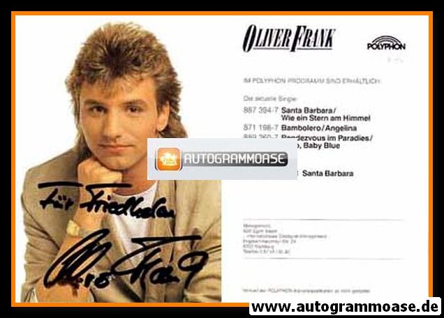Autogramm Schlager | Oliver FRANK | 1990 "Santa Barbara" (Portrait Color Polyphon)