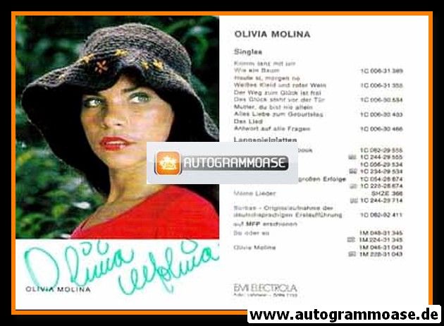 Autogramm Schlager | Olivia MOLINA | 1975 "Komm Tanz Mit Mir" (EMI)
