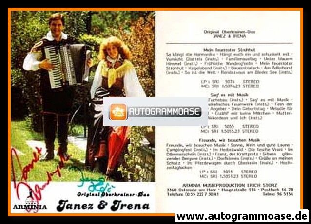 Autogramme Volksmusik | ORIGINAL OBERKRAINER-DUO | 1987 "Mein Feuerroter Strohhut"