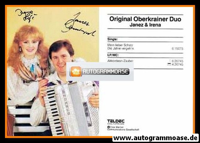 Autogramme Volksmusik | ORIGINAL OBERKRAINER-DUO | 1988 "Mein Lieber Schatz" Hochformat