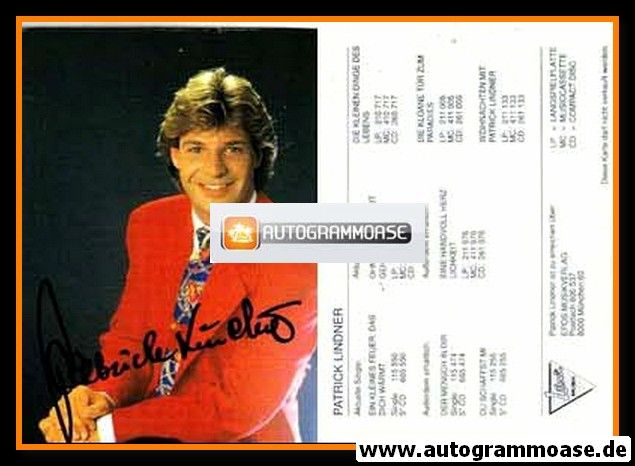 Autogramm Volksmusik | Patrick LINDNER | 1992 "Ein Kleines Feuer" (Portrait Color Luna)
