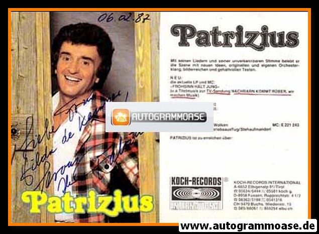 Autogramm Schlager | PATRIZIUS | 1986 "Frohsinn Hält Jung" (Portrait Color Koch)