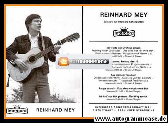 Autogramm Musik | Reinhard MEY | 1969 "Ich Hab Nur Dich Gekannt" (Portrait SW Intercord)