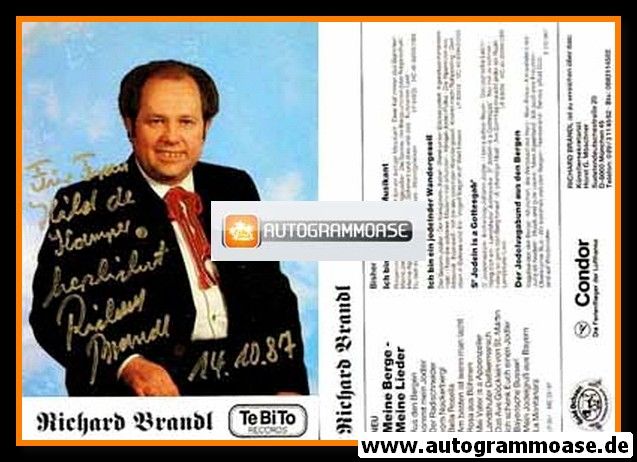 Autogramm Volksmusik | Richard BRANDL | 1980er "Meine Berge - Meine Lieder" (Portrait Color Tebito)
