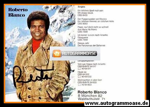 Autogramm Schlager | Roberto BLANCO | 1972 "Ein Bisschen Spass Muss Sein" (Portrait Color)