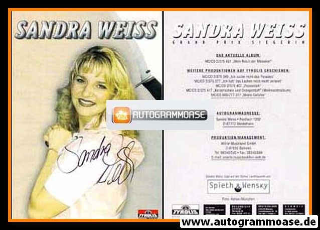 Autogramm Schlager | Sandra WEISS | 2001 "Mein Reich Der Melodien" (Tyrolis)