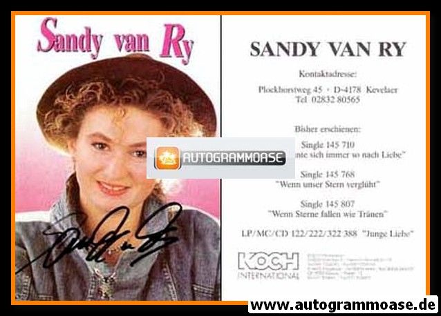 Autogramm Schlager | Sandy VAN RY | 1990 "Junge Liebe" (Koch)