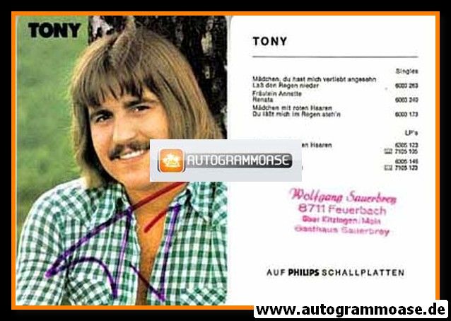Autogramm Schlager | TONY | 1972 "Verliebt Angesehen" (Portrait Color Philips)