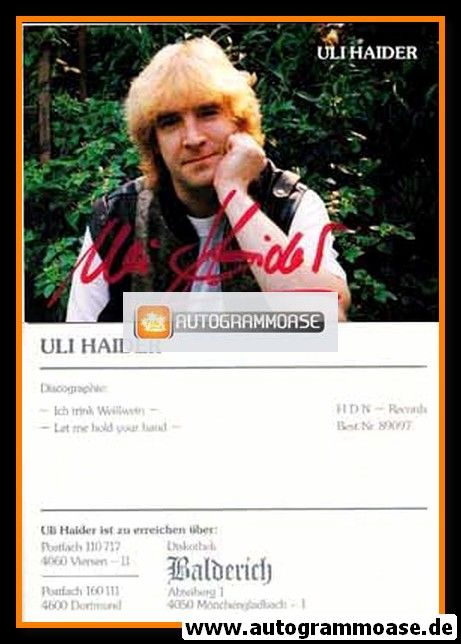 Autogramm Schlager | Uli HAIDER | 1980er "Ich Trink Weisswein"