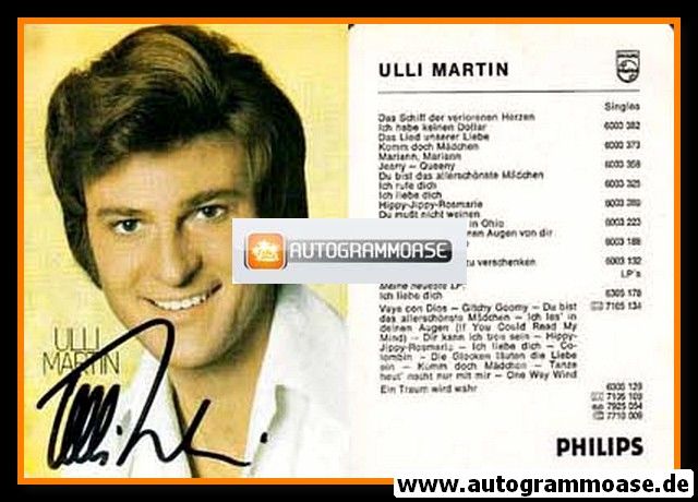 Autogramm Schlager | Ulli MARTIN | 1972 "Ich Liebe Dich" (Portrait Color Philips)