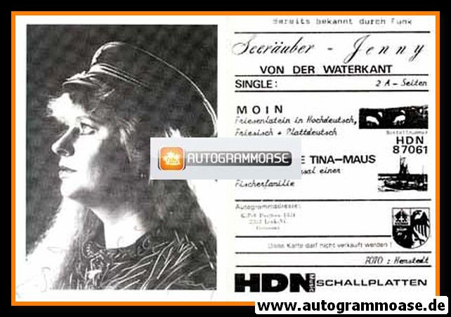 Autogramm Mundart | SEERÄUBER-JENNY | 1980er "Moin" (Portrait SW HDN) 2