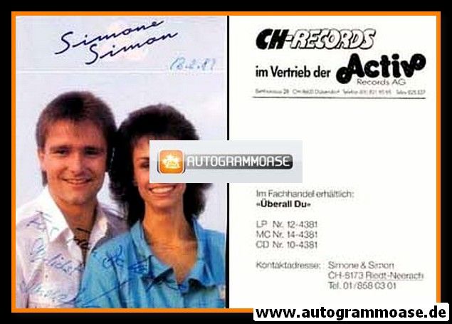 Autogramme Schlager | SIMONE & SIMON | 1987 "Überall Du"