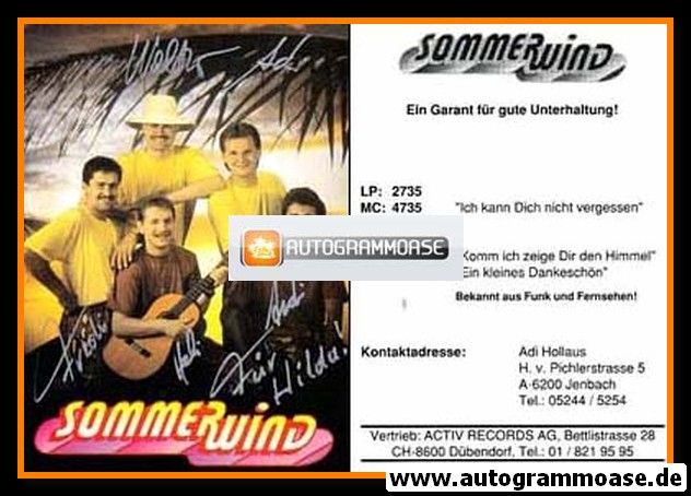 Autogramme Schlager | SOMMERWIND | 1980er "Ich Kann Dich Nicht Vergessen"