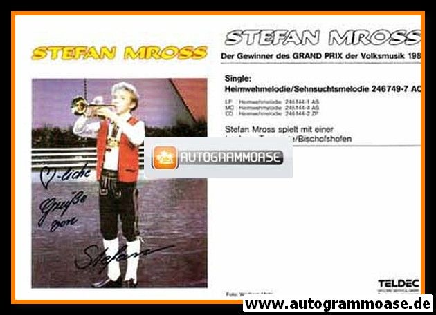 Autogramm Volksmusik | Stefan MROSS | 1989 "Heimwehmelodie" (Portrait Color Teldec)
