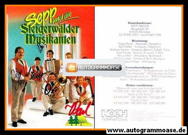 Autogramme Volksmusik | Sepp und die STEIGERWÄLDER MUSIKANTEN | 1991 "Freche Teiferl"