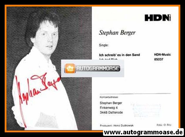 Autogramm Schlager | Stephan BERGER | 1985 "Ich Schreib Es In Den Sand"