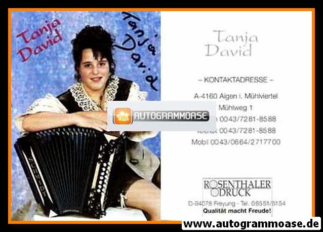 Autogramm Volksmusik | Tanja DAVID | 1990er (Portrait Color)