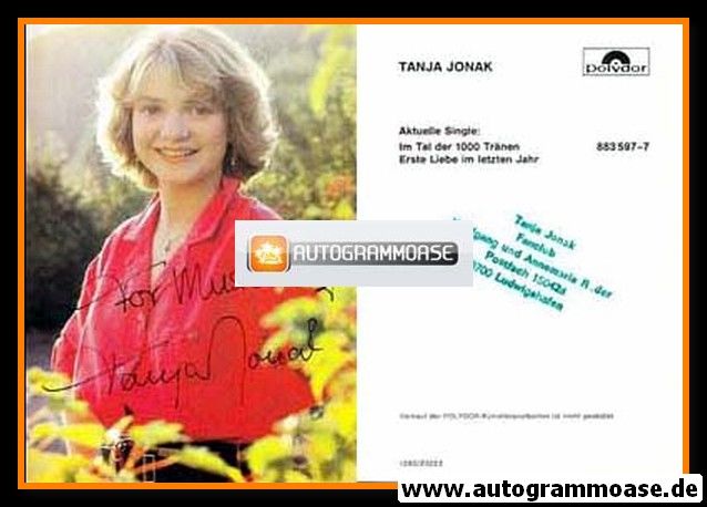 Autogramm Schlager | Tanja JONAK | 1985 "Im Tal Der 1000 Tränen"