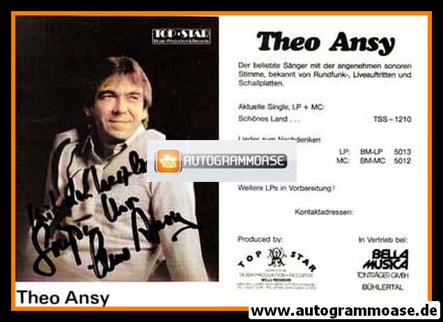 Autogramm Volksmusik | Theo ANSY | 1989 "Schönes Land"