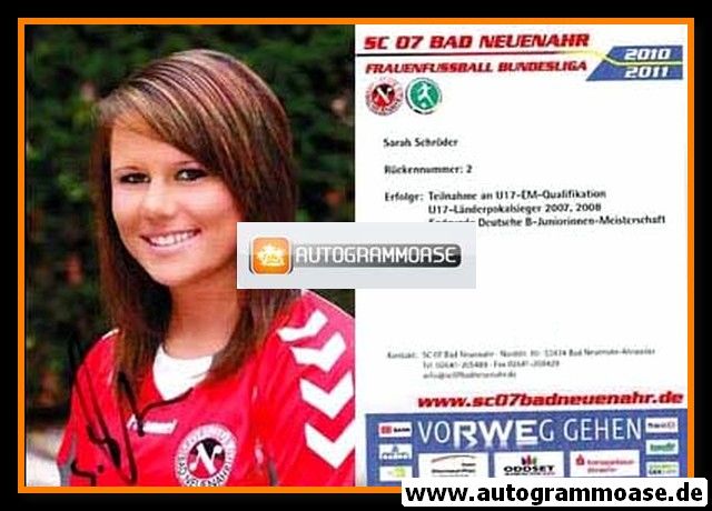 Autogramm Fussball (D) | SC Bad Neuenahr | 2010 | Sarah SCHRÖDER