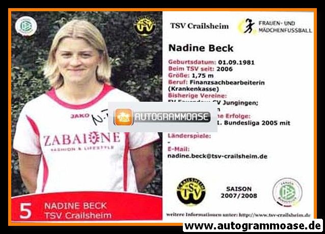 Autogramm Fussball (D) | TSV Crailsheim | 2007 | Nadine BECK