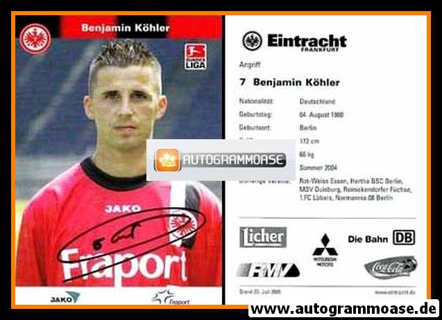 Autogramm Fussball | Eintracht Frankfurt | 2005 | Benjamin KÖHLER
