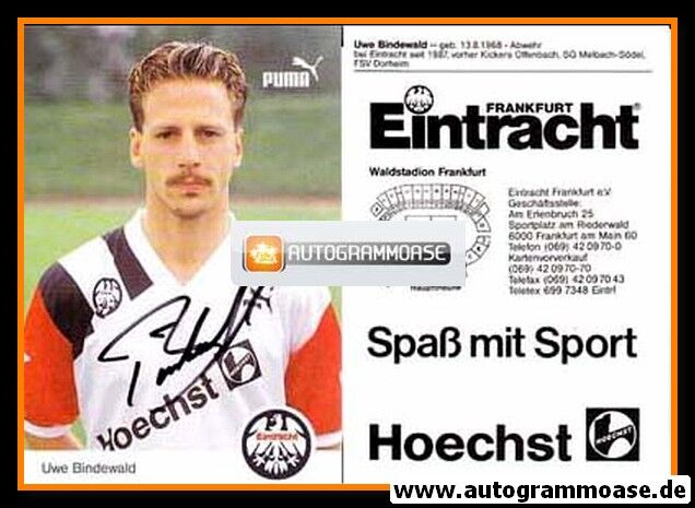 Autogramm Fussball | Eintracht Frankfurt | 1990 | Uwe BINDEWALD