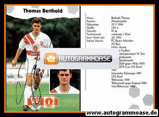 Autogramm Fussball | VfB Stuttgart | 1993 | Thomas BERTHOLD