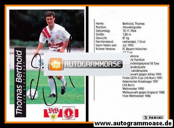 Autogramm Fussball | VfB Stuttgart | 1994 | Thomas BERTHOLD