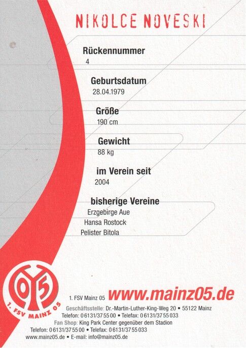 Autogramm Fussball | FSV Mainz 05 | 2005 | Nikolce NOVESKI