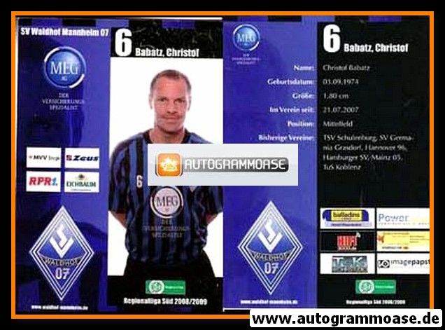 Autogramm Fussball | SV Waldhof Mannheim | 2008 | Christof BABATZ