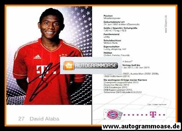 Autogramm Fussball | FC Bayern München | 2011 | David ALABA
