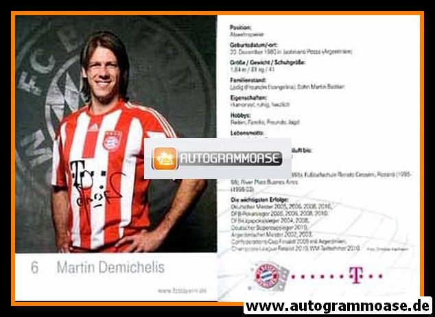 Autogramm Fussball | FC Bayern München | 2010 Mini Druck | Martin DEMICHELIS