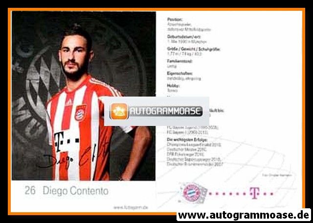 Autogramm Fussball | FC Bayern München | 2010 Mini Druck | Diego CONTENTO