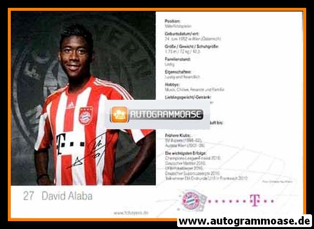 Autogramm Fussball | FC Bayern München | 2010 Mini Druck | David ALABA