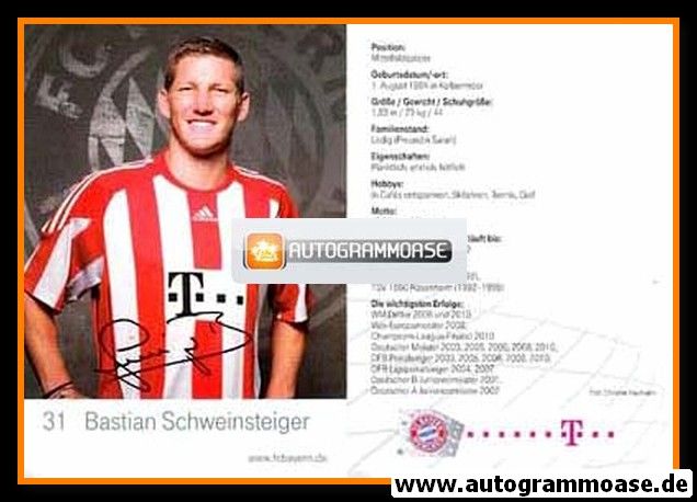 Autogramm Fussball | FC Bayern München | 2010 Mini Druck | Bastian SCHWEINSTEIGER