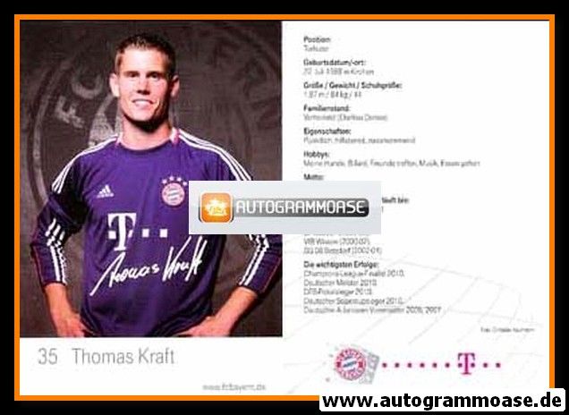 Autogramm Fussball | FC Bayern München | 2010 Mini Druck | Thomas KRAFT