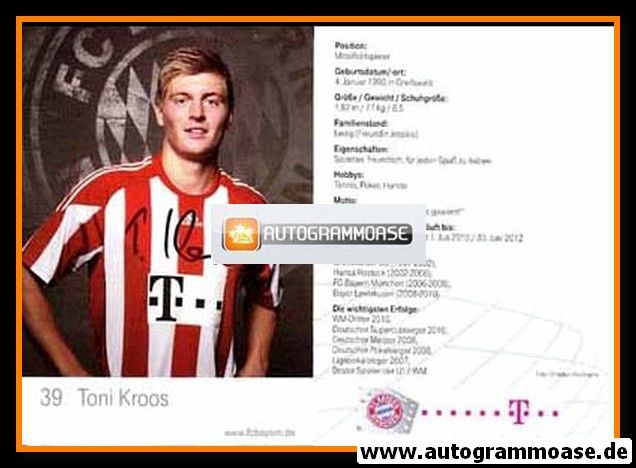 Autogramm Fussball | FC Bayern München | 2010 Mini Druck | Toni KROOS