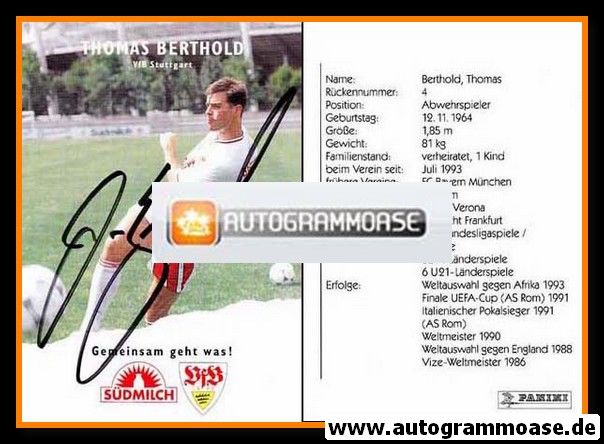 Autogramm Fussball | VfB Stuttgart | 1995 | Thomas BERTHOLD
