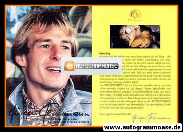 Autogramm Fussball | 1980er Druck | Jürgen KLINSMANN (Weltmeisterbrot)