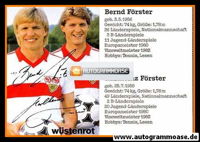 Autogramme Fussball | VfB Stuttgart | 1980er Druck | Bernd + Karlheinz FÖRSTER