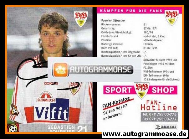 Autogramm Fussball | VfB Stuttgart | 1996 rosa | Sebastien FOURNIER