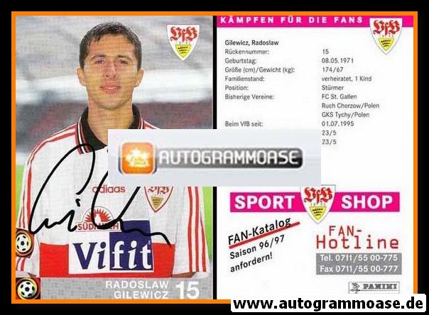 Autogramm Fussball | VfB Stuttgart | 1996 rosa | Radoslaw GILEWICZ
