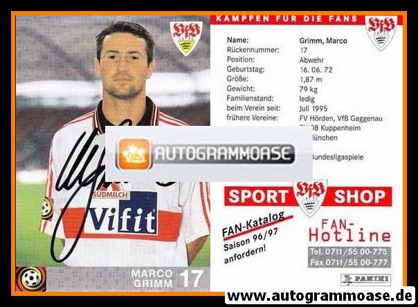 Autogramm Fussball | VfB Stuttgart | 1996 rot | Marco GRIMM