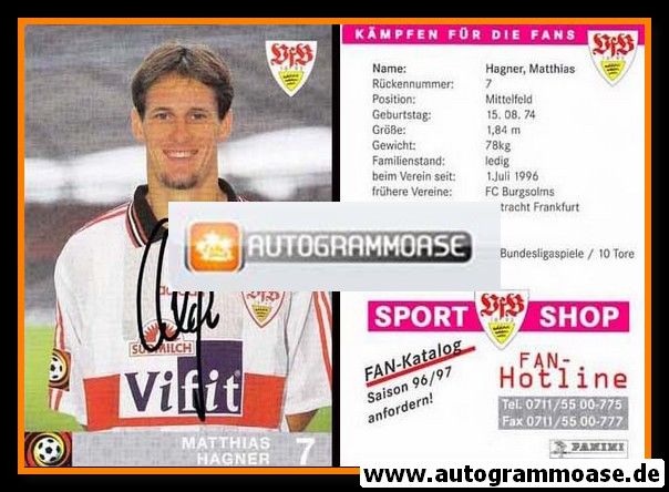 Autogramm Fussball | VfB Stuttgart | 1996 rosa | Matthias HAGNER